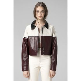 Dericlub WM053 Crop Bej Bordo Deri Kadın Mont