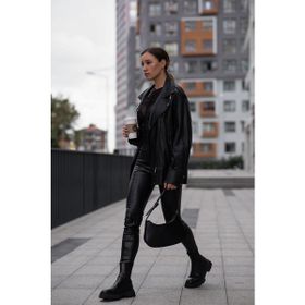 Dericlub WM19 Oversize Biker Siyah Deri Kadın Mont