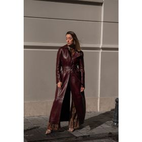 Dericlub WM30 Bordo Deri Uzun Kadın Trençkot