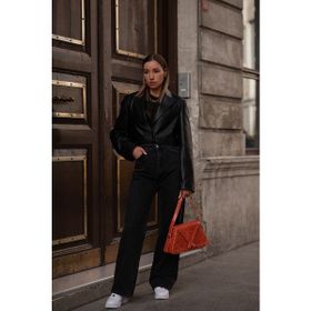 Dericlub WM34 Crop Blazer Kadın Siyah Deri Ceket
