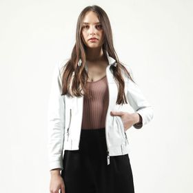 Dericlub YB-2028 Gerçek Deri Beyaz Kadın Mont