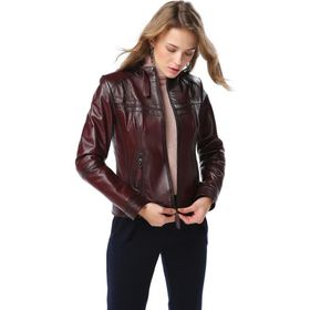 Dericlub YB-2028 Gerçek Deri Bordo Kadın Mont