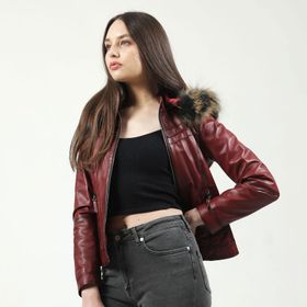 Dericlub YB-2028 Gerçek Deri Bordo Kadın Mont