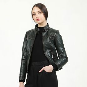 Dericlub YB-2028/K Gerçek Deri Yeşil Kadın Mont
