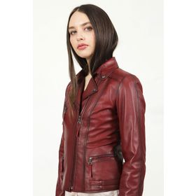 Dericlub YB-2039 Gerçek Deri Kırmızı Kadın Mont