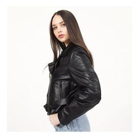 Dericlub YB-2043 Lacivert Deri Kadın Mont