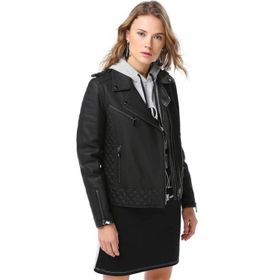Dericlub YB-2080 Gerçek Deri Motorcu Siyah Kadın Mont