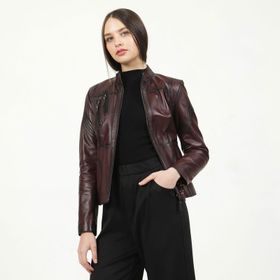 Dericlub YB-2085 Gerçek Deri Bordo Kadın Mont