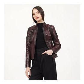 Dericlub YB-2085 Gerçek Deri Bordo Kadın Mont
