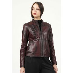 Dericlub YB-2085 Gerçek Deri Bordo Kadın Mont