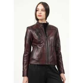 Dericlub YB-2085 Gerçek Deri Bordo Kadın Mont