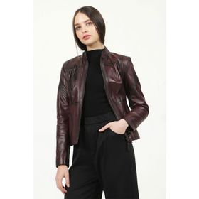 Dericlub YB-2085 Gerçek Deri Bordo Kadın Mont