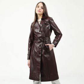 Dericlub YB-2099 Gerçek Deri Bordo Kadın Trençkot