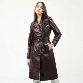 Dericlub YB-2099 Gerçek Deri Bordo Kadın Trençkot