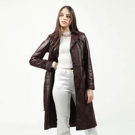 Dericlub YB-2099 Gerçek Deri Bordo Kadın Trençkot