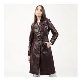 Dericlub YB-2099 Gerçek Deri Bordo Kadın Trençkot