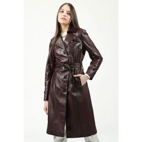 Dericlub YB-2099 Gerçek Deri Bordo Kadın Trençkot