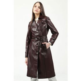 Dericlub YB-2099 Gerçek Deri Bordo Kadın Trençkot