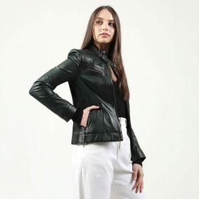 Dericlub YB-2107 Gerçek Deri Yeşil Kadın Mont
