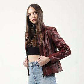 Dericlub YB-2112 Gerçek Deri Bordo Kadın Mont