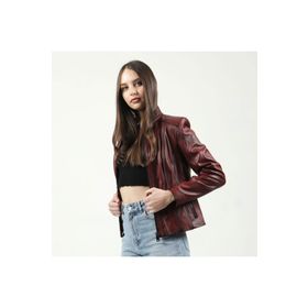 Dericlub YB-2112 Gerçek Deri Bordo Kadın Mont