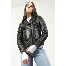 Dericlub YB-2141 Silme Gerçek Deri Siyah Taba Kadın Mont