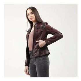 Dericlub YB-2143 Gerçek Deri Bordo Kadın Mont