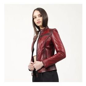 Dericlub YB-2143 Gerçek Deri Bordo Kadın Mont