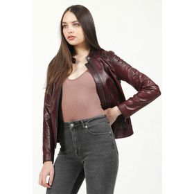 Dericlub YB-2156 Bordo Deri Kadın Mont