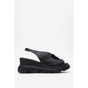 Dericlub ZY 8067 Siyah Dolgu Topuk Tokalı Casual Kadın Sandalet