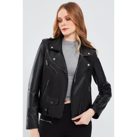 Derimod 19WGM5794U4 Egoist Kadın Siyah Biker Deri Ceket