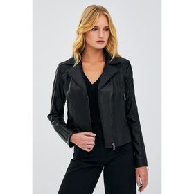 Derimod 20SGD5859U4 Kiara Kadın Siyah Slim-Fit Biker Deri Ceket