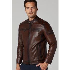 Derimod 20SGD6351BT Kahverengi Erkek Deri Ceket