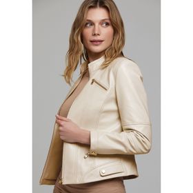 Derimod 21SGE5906R3 Donna Kadın Bej Kısa Deri Ceket