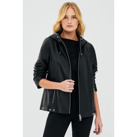 Derimod 23SGD5045U4 Judith Kadın Siyah Kapüşonlu Deri Mont