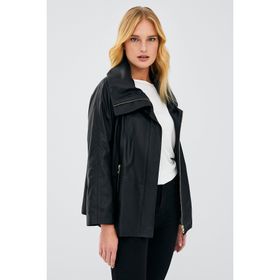 Derimod 23SGD5089FH Felicita Kadın Siyah Oversize Deri Ceket