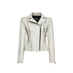 Derimod 24WGD5859U4 Kiara Kadın Bej Slim-Fit Biker Deri Ceket