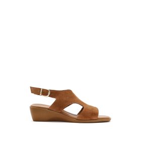 Derimod 25SFD153210 Taba Bilekten Tokalı Dolgu Topuklu Süet Deri Kadın Sandalet