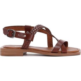 Derimod 25SFD331718 Kahverengi Örgü Detaylı Deri Bodrum Kadın Sandalet