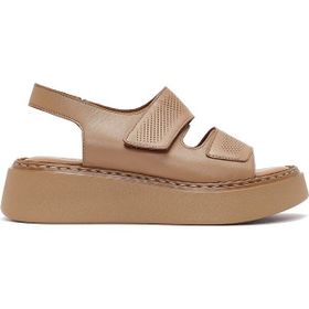 Derimod 25SFD342226 Camel Bantlı Kalın Tabanlı Deri Comfort Kadın Sandalet