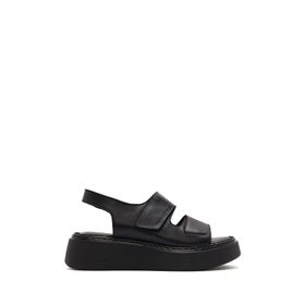 Derimod 25SFD342226 Siyah Bantlı Kalın Tabanlı Deri Comfort Kadın Sandalet