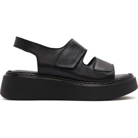 Derimod 25SFD342226 Siyah Bantlı Kalın Tabanlı Deri Comfort Kadın Sandalet