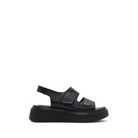 Derimod 25SFD342226 Siyah Bantlı Kalın Tabanlı Deri Comfort Kadın Sandalet