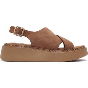 Derimod 25SFD342310 Pudra Bilekten Tokalı Kalın Tabanlı Süet Deri Comfort Kadın Sandalet
