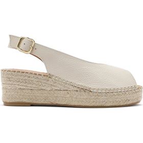 Derimod 25SFD45766F Krem Bilekten Tokalı Dolgu Topuklu Deri Espadril Kadın Sandalet