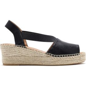 Derimod 25SFD457732 Siyah Dolgu Topuklu Deri Espadril Kadın Sandalet