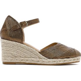 Derimod 25SFE482432 Altın Bilekten Tokalı Dolgu Topuklu Metalik Espadril Kadın Sandalet