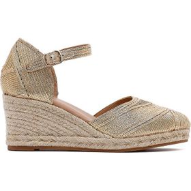 Derimod 25SFE482432 Altın Bilekten Tokalı Dolgu Topuklu Metalik Espadril Kadın Sandalet