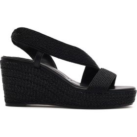 Derimod 25SFE4938M7 Siyah Dolgu Topuklu Örgü Espadril Kadın Sandalet