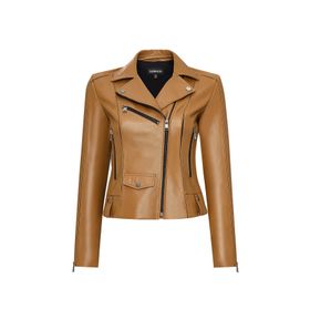 Derimod 25SGD5106U4 Bella Kadın Camel Biker Kısa Deri Ceket